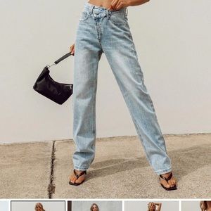 Princess Polly Holly Asymmetric Straight Leg Jean Light Wash Denim